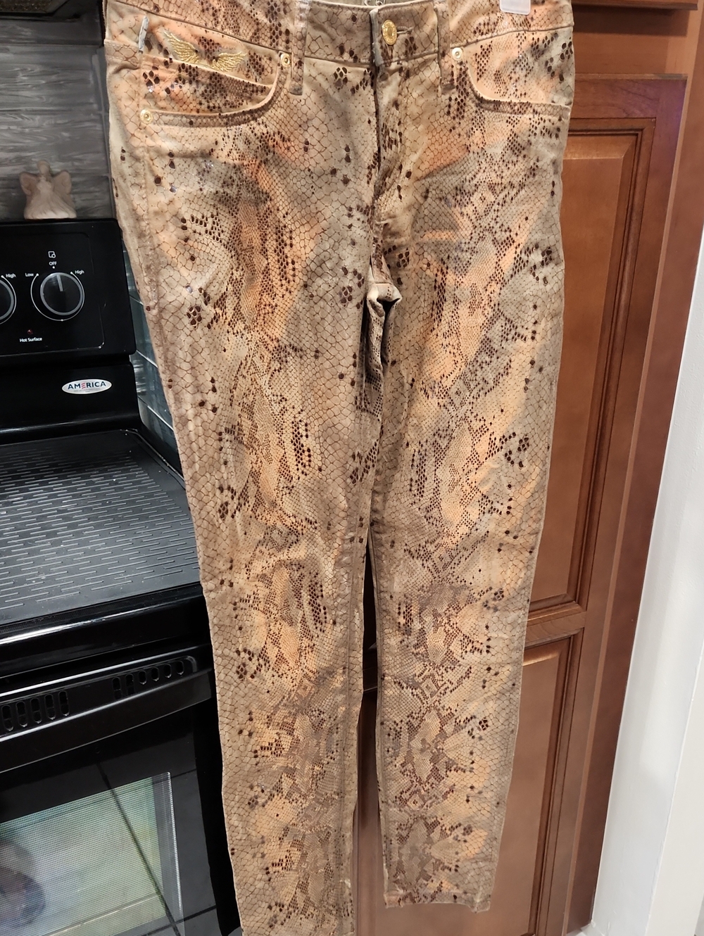 Robin's Jean Tan Snake-Print Straight Leg Pants